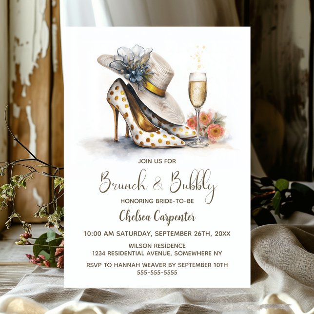 Champagne and Polka Dot Shoes Brunch and Bubbly Invitation (Creator Uploaded)
