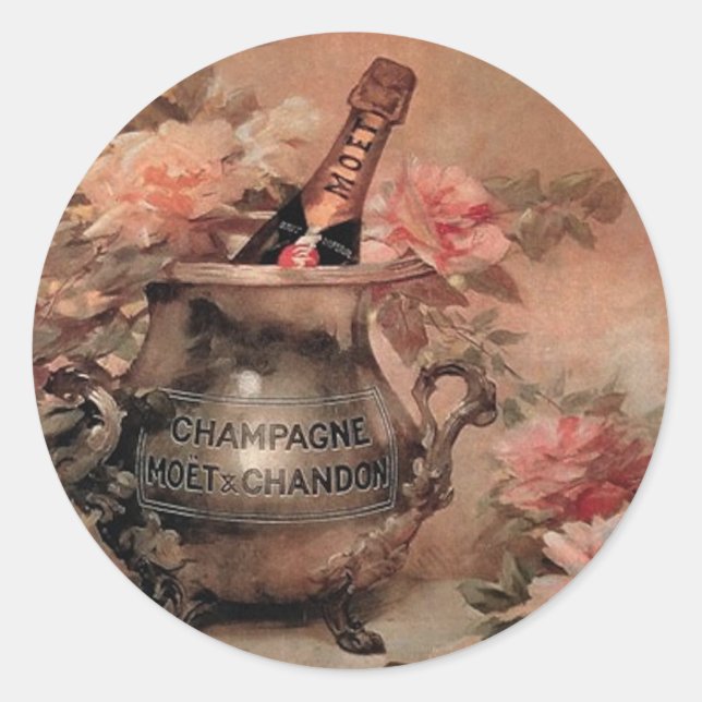 Champagne and Roses Classic Round Sticker (Front)