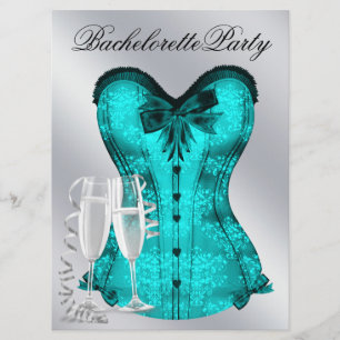 Champagne  and Teal Blue Corset Bachelorette Party Invitation