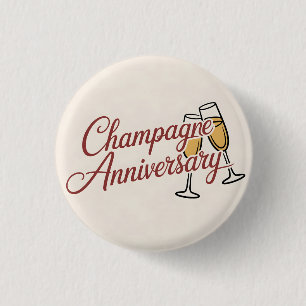 Champagne Anniversary Celebration Script Graphic 1 Inch Round Button