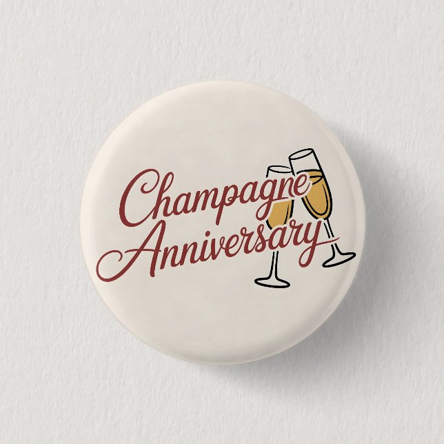 Champagne Anniversary Celebration Script Graphic 1 Inch Round Button (Front)