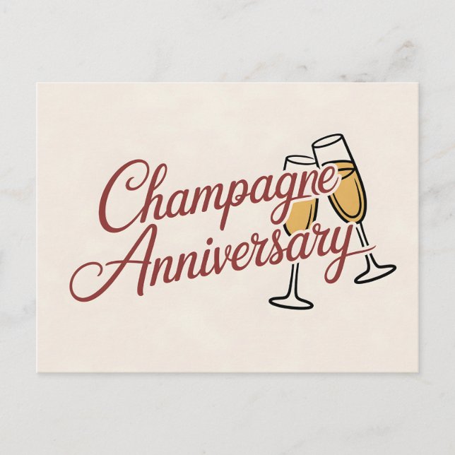 Champagne Anniversary Celebration Script Graphic Holiday Postcard (Front)