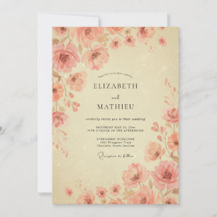 Champagne Apricot Peony Wedding Invitation