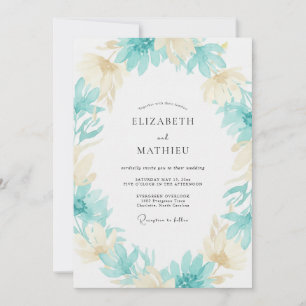 Champagne Aqua Leaf Wedding Invitation