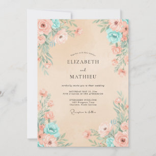 Champagne Aqua Petal Wedding Invitation