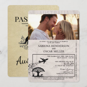 Champagne Australia Passport Wedding Invitation