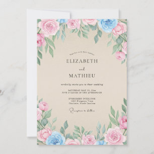 Champagne Azure Foliage Eucalyptus Wedding Invitation