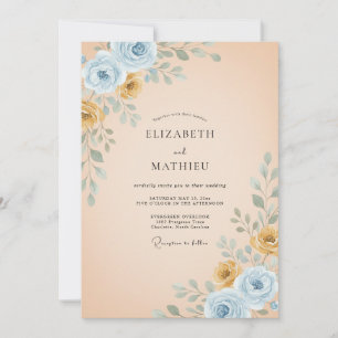 Champagne Azure Painted Wedding Invitation