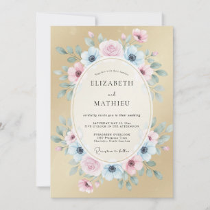 Champagne Azure Wreath Wedding Invitation