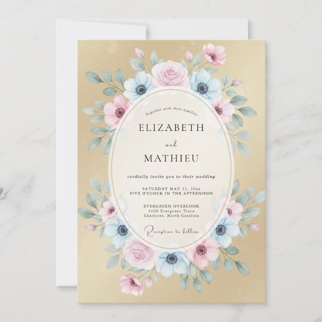 Champagne Azure Wreath Wedding Invitation (Front)