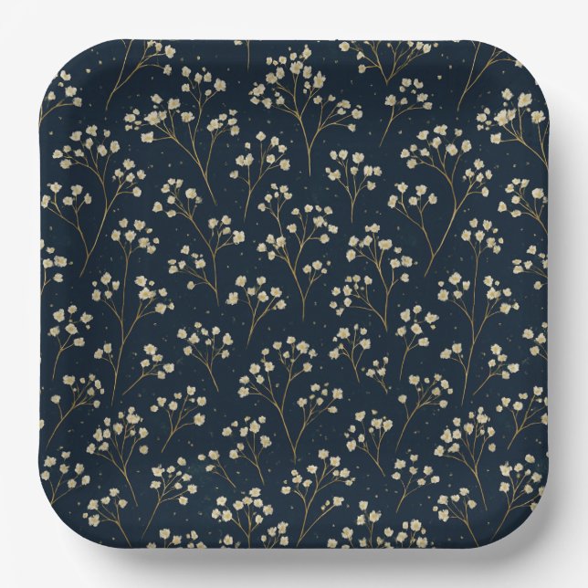 Champagne Baby's Breath Scatter Paper Plate (Front)