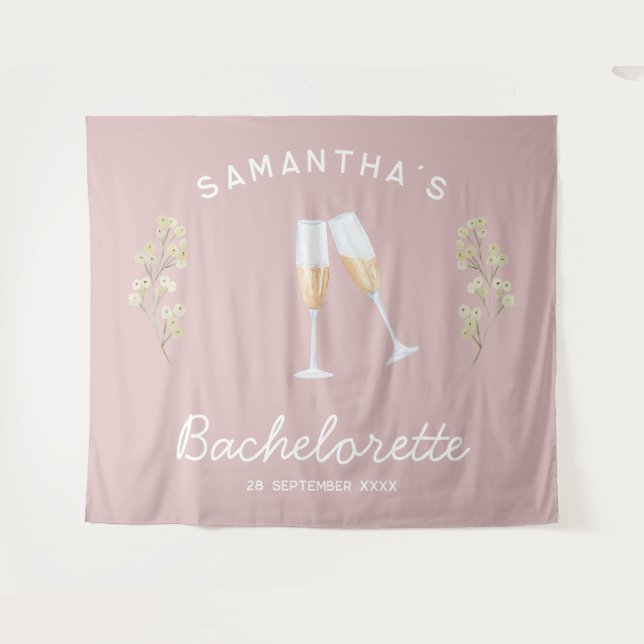 Champagne Bachelorette Party Backdrop Boho Floral Tapestry (Front (Horizontal))