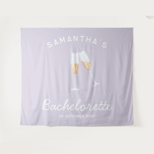Champagne Bachelorette Party Backdrop Boho Fun Tapestry (Front (Horizontal))