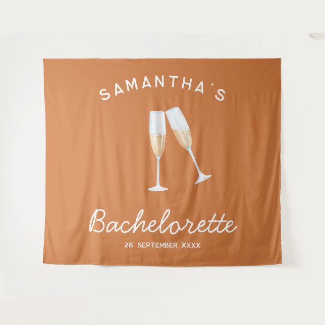 Champagne Bachelorette Party Backdrop Boho Fun Tapestry (Front (Horizontal))
