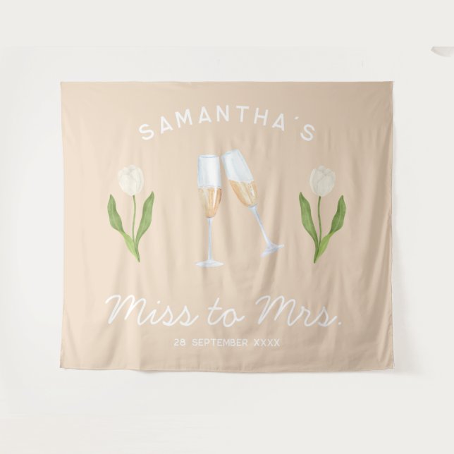 Champagne Bachelorette Party Miss to Mrs Tulip Tapestry (Front (Horizontal))