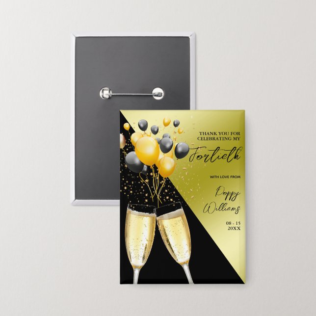 Champagne & Balloons 40th Birthday Badge (Front/Back)