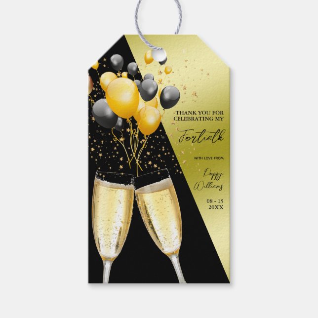 Champagne & Balloons 40th Birthday Gift Tags (Front)