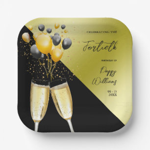 Champagne & Balloons 40th Birthday Paper Plate