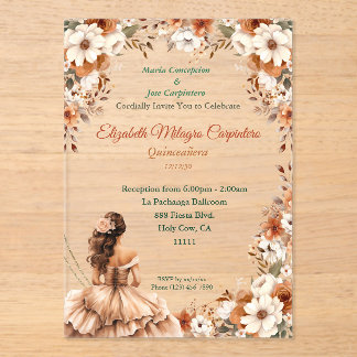 Champagne Beige Boho Quinceañera Acrylic Invitations