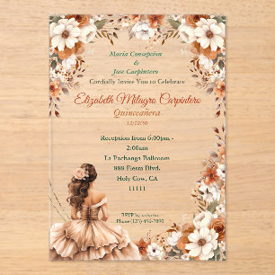 Champagne Beige Boho Quinceañera  Acrylic Invitations