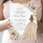 Champagne Beige Cream Floral Princess Quinceanera  Invitation<br><div class="desc">Personalize this elegant champagne floral Quinceañera / Sweet 16 birthday invitation easily and quickly. Simply click the customize it further button to edit the texts, change fonts and fonts colours. Featuring beautiful watercolor champagne flowers, a girl dressed in a lovely champagne ball gown and a champagne gold princess crown. Perfect...</div>