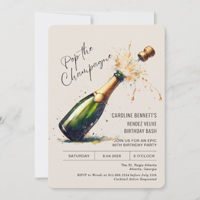 Champagne Birthday Party Invitation (Front)