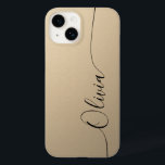 Champagne Black Elegant Calligraphy Script Name Case-Mate iPhone 14 Case<br><div class="desc">Champagne Shimmer Black Elegant Calligraphy Script Custom Personalized Name iPhone 14 Smart Phone Cases features a modern and trendy simple and stylish design with your personalized name in elegant hand written calligraphy script typography on a metallic champagne shimmer background. Designed by ©Evco Studio www.zazzle.com/store/evcostudio</div>