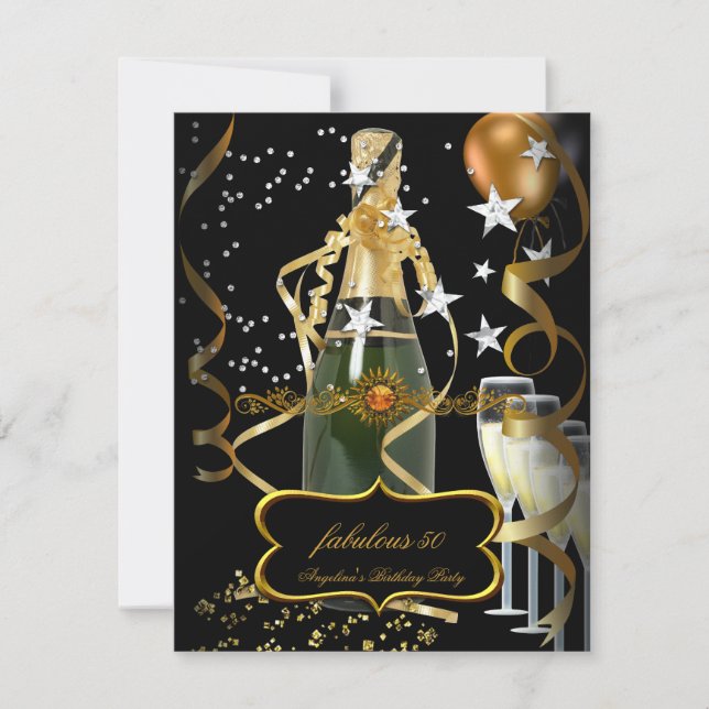 Champagne Black Gold Balloons Birthday Party Invitation (Front)