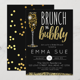 Champagne Black Gold Brunch & Bubbly Bridal shower Invitation