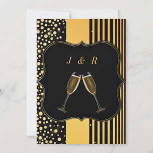 Champagne Black Gold Wedding Invitation Example