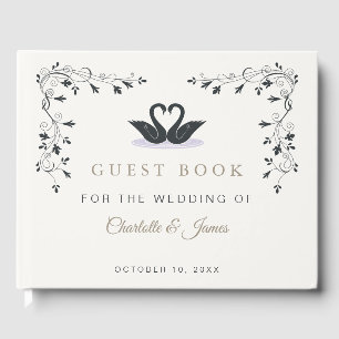 Champagne Black Tie Elegant Swan Monogram Classy Guest Book