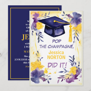 🎓Champagne Blooms Graduation Invitation