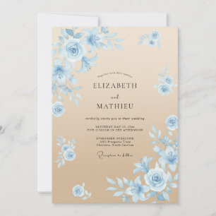 Champagne Blue Romantic Coastal Wedding Invitation