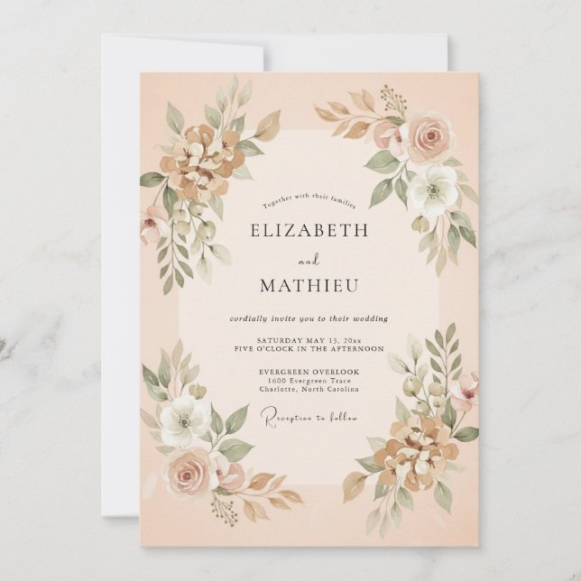 Champagne Blush Botanical Wedding Invitation (Front)