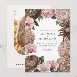 Champagne Blush, Oyster Pink & Latte Beige Wedding Invitation