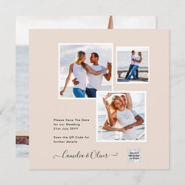 Champagne Blush PHOTO Faire-part de mariage QR Cod (Devant / Derrière)