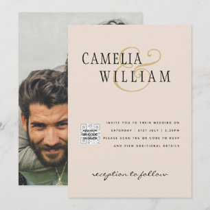 Champagne Blush PHOTO Wedding Invitation QR Code