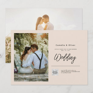 Champagne Blush PHOTO Wedding Invitation QR Code
