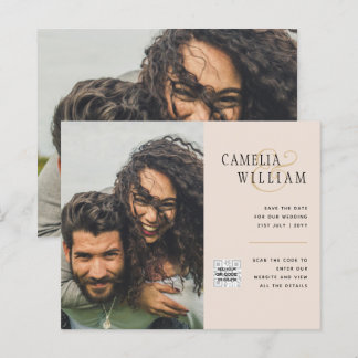 Champagne Blush PHOTO Wedding Invitation QR Code
