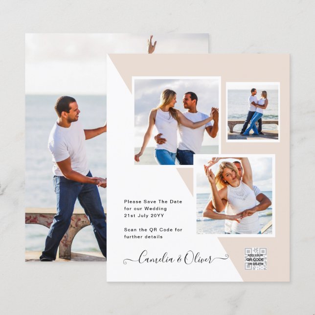 Champagne Blush PHOTO Wedding Invitation QR Code (Front/Back)