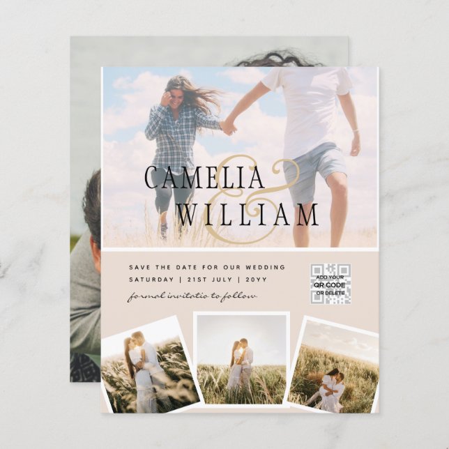 Champagne Blush PHOTO Wedding Invitation QR Code (Front/Back)