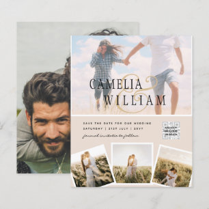 Champagne Blush PHOTO Wedding Invitation QR Code