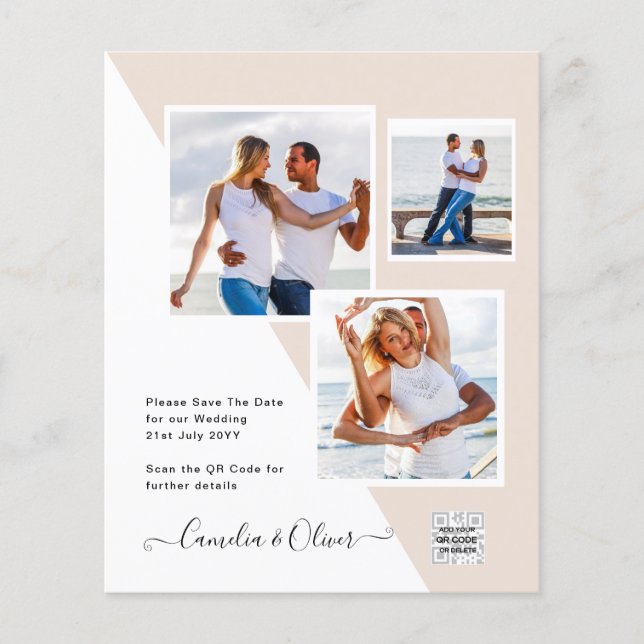 Champagne Blush PHOTO Wedding Invitation QR Code Flyer (Front)