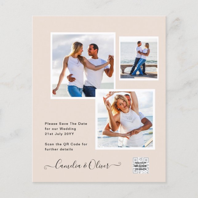 Champagne Blush PHOTO Wedding Invitation QR Code Flyer (Front)