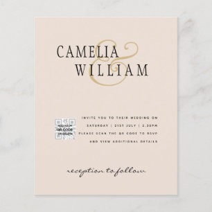 Champagne Blush PHOTO Wedding Invitation QR Code Flyer