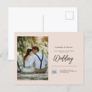 Champagne Blush PHOTO Wedding Invitation QR Code Postcard