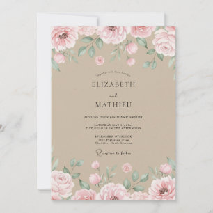 Champagne Blush Pink Petal Wedding Invitation