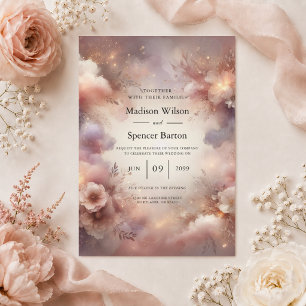 Champagne Blush Stardust Garden Wedding Invitation