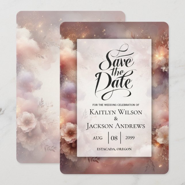 Champagne Blush Stardust Garden Wedding Save The Date (Front/Back)
