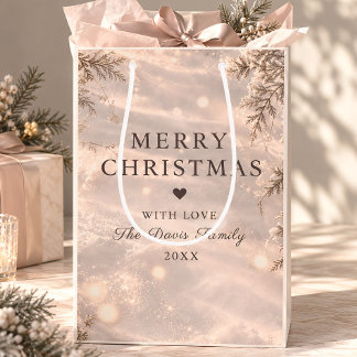 Champagne Blush Winter Botanical Merry Christmas Medium Gift Bag